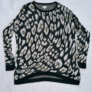 Wonderly Leopard Print Sweater in Hunter Green and Cream Size 1X